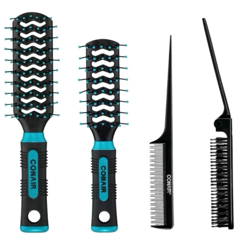 Conair Volume/Styling Bundle: Vented Hair Brushes Set + Teasing Comb & Brush Duo